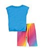 Color:Periwinkle - Image 2 - Little Girls 2T-6X Short-Sleeve Flower-Motif Tunic Top & Rainbow-Printed Biker Shorts Set