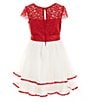 Color:Red - Image 2 - Little Girls 2T-6X Short-Sleeve Glitter-Accented Lace-Bodice/Tiered-Mesh Skirted Dress