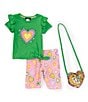 Color:Green - Image 1 - Little Girls 2T-6X Short-Sleeve Heart-Motif Tunic Top & Heart-Printed Biker Shorts Set
