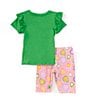 Color:Green - Image 2 - Little Girls 2T-6X Short-Sleeve Heart-Motif Tunic Top & Heart-Printed Biker Shorts Set