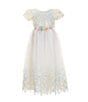 Color:White - Image 1 - Little Girls 2T-6X Short Sleeve Iridescent-Sequin Fit-And-Flare Dress