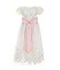 Color:White - Image 2 - Little Girls 2T-6X Short Sleeve Iridescent-Sequin Fit-And-Flare Dress
