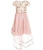 Color:Blush - Image 2 - Little Girls 2T-6X Short Sleeve Sequin-Embellished Bodice/Asymmetrical Mesh Skirted Ballgown