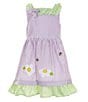 Color:Lilac - Image 1 - Little Girls 2T-6X Sleeveless Checked Seersucker Flower-Appliqued Dress