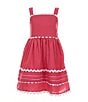 Rare Editions Little Girls Sleeveless Contrast-Ricrac-Trimmed Tiered Fit & Flare Dress, Color:Pink - Image 1