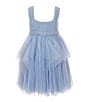 Color:Periwinkle - Image 2 - Little Girls 2T-6X Sleeveless Crocheted-Bodice/Layered-Mesh-Skirted Fit-And-Flare Dress