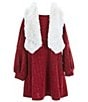 Color:Burgundy - Image 1 - Little Girls 2T-6X Sleeveless Faux-Fur Vest & Long Sleeve Metallic A-Line Dress