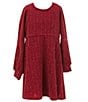 Color:Burgundy - Image 3 - Little Girls 2T-6X Sleeveless Faux-Fur Vest & Long Sleeve Metallic A-Line Dress