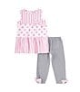 Color:Pink - Image 1 - Little Girls 2T-6X Sleeveless Mixed-Media Tunic Top & Dotted Leggings Set