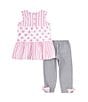 Color:Pink - Image 2 - Little Girls 2T-6X Sleeveless Mixed-Media Tunic Top & Dotted Leggings Set