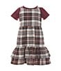 Color:Burgundy - Image 1 - Little Girls 2T-6X Sleeveless Plaid Jumper Dress & Solid Short Sleeve Tee Set