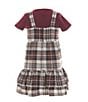 Color:Burgundy - Image 2 - Little Girls 2T-6X Sleeveless Plaid Jumper Dress & Solid Short Sleeve Tee Set