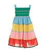 Color:Green/Blue Multi - Image 2 - Little Girls 2T-6X Sleeveless Ricrac-Trimmed Color Block Empire-Waist Dress