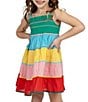 Color:Green/Blue Multi - Image 4 - Little Girls 2T-6X Sleeveless Ricrac-Trimmed Color Block Empire-Waist Dress