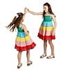 Color:Green/Blue Multi - Image 5 - Little Girls 2T-6X Sleeveless Ricrac-Trimmed Color Block Empire-Waist Dress