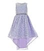 Color:Lavender - Image 1 - Little Girls 2T-6X Sleeveless Sequin-Embellished Lace High-Low-Hem Ballgown