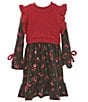 Color:Burgundy - Image 1 - Little Girls 2T-6X Sleeveless Solid Sweater Knit Vest & Floral-Printed Fit And Flare Dress Set