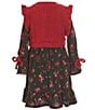 Color:Burgundy - Image 2 - Little Girls 2T-6X Sleeveless Solid Sweater Knit Vest & Floral-Printed Fit And Flare Dress Set