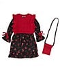 Color:Burgundy - Image 5 - Little Girls 2T-6X Sleeveless Solid Sweater Knit Vest & Floral-Printed Fit And Flare Dress Set