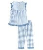 Color:Chambray - Image 2 - Little Girls 2T-6X Sleeveless Striped Apron Top & Checked Leggings Set