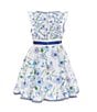 Color:Blue - Image 2 - Little Girls 2T-6X Sleeveless Twin-Printed Fit-And-Flare Dress