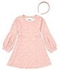 Color:Blush - Image 3 - Little Girls 2T-6X Textured Jacquard A-Line Dress With Balloon Sleeve