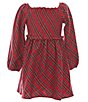 Color:Red - Image 1 - Little Girls 2T-6X Twill Yarn Dye Plaid Smoked Bodice Dress