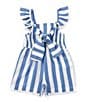 Color:Bliue - Image 1 - Little Girls 4-6X Flutter-Sleeve Yarn-Dyed-Stripe Romper