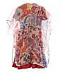 Color:Rust - Image 2 - Little Girls 4-6X Printed Short Sleeve Kimono & Rib-Knit Tiered Dress 2-Piece Set