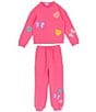 Rare Editions Little Girls Long-Sleeve Chenille-Patch PolarFleece Sweatshirt & Matching Jogger Pants Set, Color:Pink - Image 1