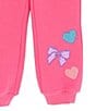 Rare Editions Little Girls Long-Sleeve Chenille-Patch PolarFleece Sweatshirt & Matching Jogger Pants Set, Color:Pink - Image 3