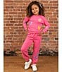 Rare Editions Little Girls Long-Sleeve Chenille-Patch PolarFleece Sweatshirt & Matching Jogger Pants Set, Color:Pink - Image 5