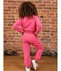 Rare Editions Little Girls Long-Sleeve Chenille-Patch PolarFleece Sweatshirt & Matching Jogger Pants Set, Color:Pink - Image 6