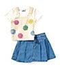 Rare Editions Little Girls Sleeveless Crocheted Tank Top, Short-Sleeve T-Shirt & Denim Skort Set, Color:Denim - Image 1