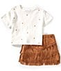 Rarity Little Girls Short-Sleeve Heart-Embroidered T-Shirt & Fringe-Accented Faux-Suede Skort Set, Color:Brown - Image 1