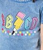 Rarity Little Girls Short-Sleeve #double;ABCD#double; Acid-Wash Top & Patchwork Jeans Set, Color:Blue - Image 5