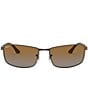 Ray-Ban Men's 0RB3498 61mm Rectangle Gradient Polarized Sunglasses, Color:Brown/Gunmetal - Image 2