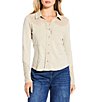 Reba Anissa Point Collar Long Sleeve Embroidered Button Front Top, Color:Twine - Image 1