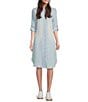 Color:Light Wash - Image 1 - Annie Point Collar 3/4 Roll-Tab Sleeve Button Front Frayed Hem Shirt Dress