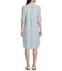 Color:Light Wash - Image 2 - Annie Point Collar 3/4 Roll-Tab Sleeve Button Front Frayed Hem Shirt Dress