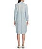 Color:Light Wash - Image 4 - Annie Point Collar 3/4 Roll-Tab Sleeve Button Front Frayed Hem Shirt Dress