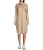 Color:Latte - Image 3 - Annie Point Collar 3/4 Roll-Tab Sleeve Button Front Frayed Hem Shirt Dress
