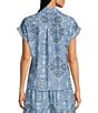 Reba Austin Bandana Print Coordinating Point Collar Short Sleeve Button Front Top, Color:Lake Bandana - Image 3