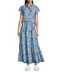 Reba Austin Bandana Print Coordinating Point Collar Short Sleeve Button Front Top, Color:Lake Bandana - Image 4