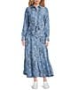 Reba Austin Point Collar Long Sleeve Tiered Belted Button Front Maxi Dress, Color:Lake Bandana - Image 1