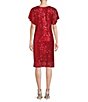 Color:Red - Image 2 - Bateau Neck Dolman Short Sleeve Sequin Dress