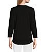 Color:Black - Image 2 - Bella V-Neck 3/4 Sleeve Embroidered Cross Knit Tee Shirt