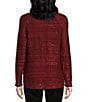 Color:Red - Image 2 - Catalina Draped Mock Neck Raglan Sleeve Sequin Sweater