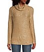 Color:Champagne - Image 1 - Catalina Draped Turtleneck Long Raglan Sleeve Sequin Knit Sweater