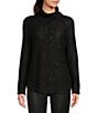 Color:Black - Image 1 - Catalina Draped Turtleneck Raglan Sleeve Sequin Sweater